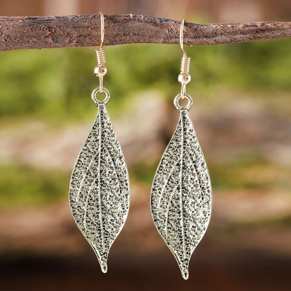 Ancient Blue Leaf-shaped Distressed Leaf Vintage Court Style Simple Stud Earrings