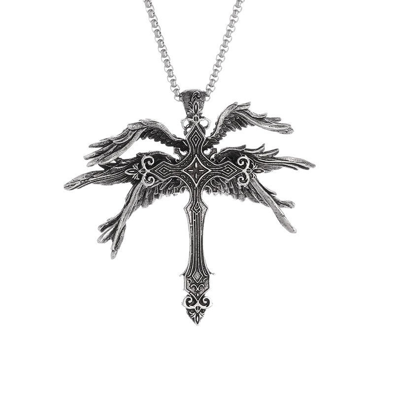Six Wing Angel Cross Exaggerated Fashion Style Sweater Necklaces