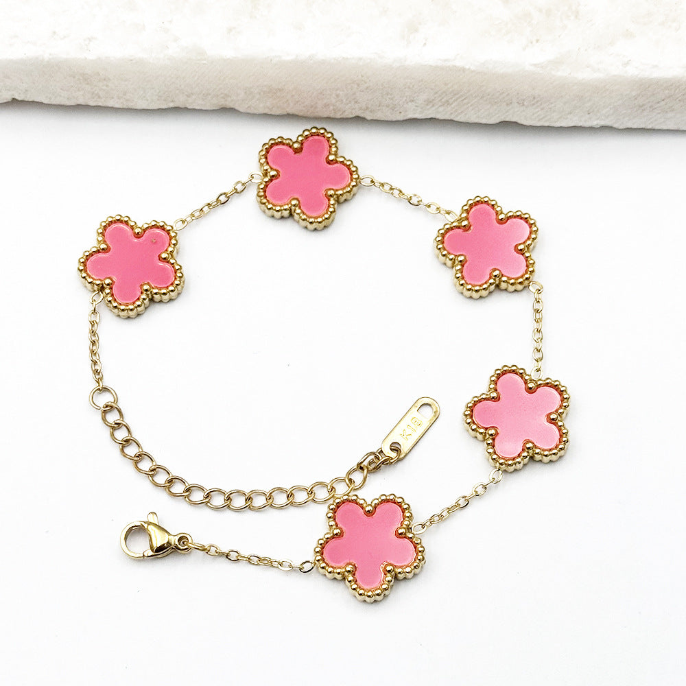 Stainless Steel Double-sided Medium Five-leaf Flower Bracelets