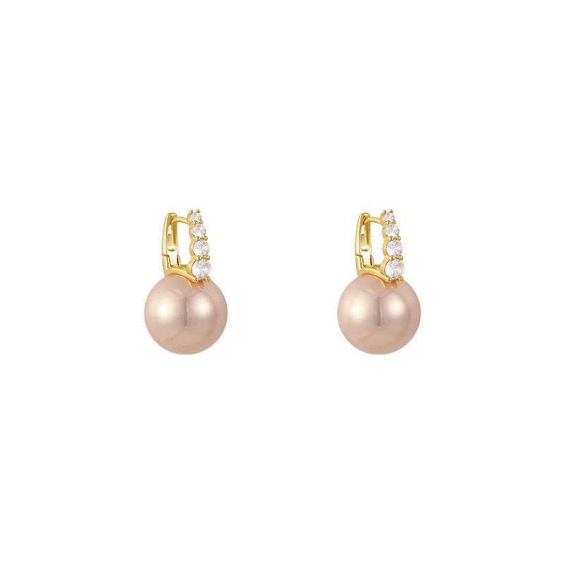 French Style Rhinestone Pink Pearl Ear Clip Elegant High-grade Exquisite Earrings