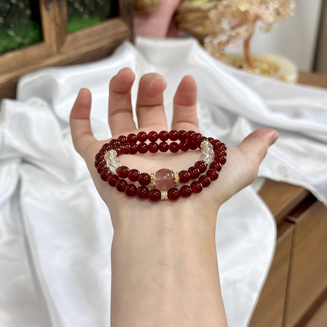 Natural Red Sealant Flower Agate Design Bracelet