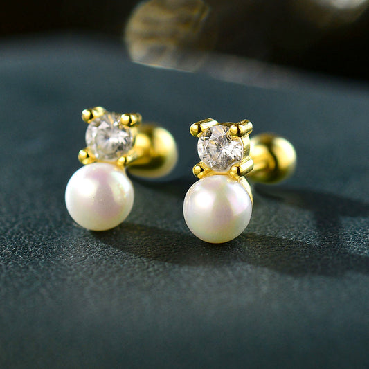 Women's Sier Pearl Summer Fashion Ear Bone Simple Screw Earrings