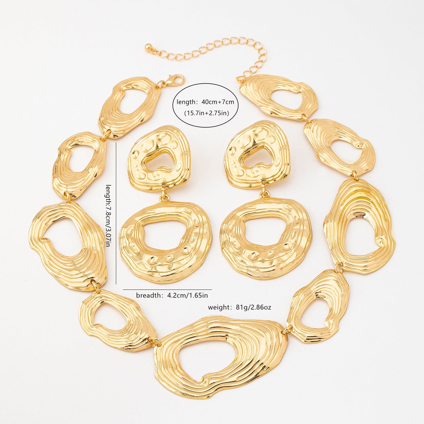 Irregular Hammered Golden Suite Niche Design Jewelry Set