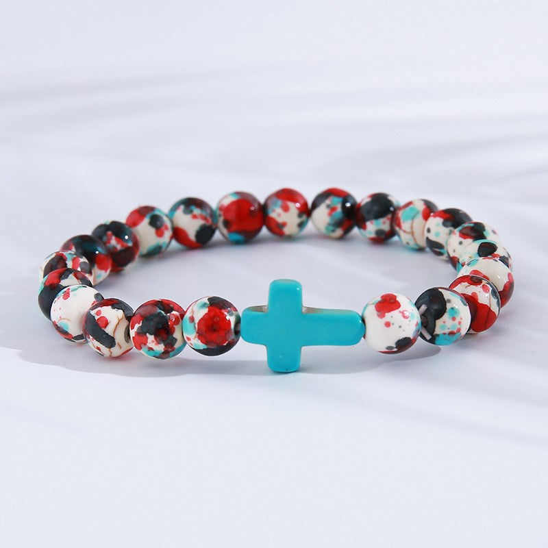 Women's Hand Cross Color Wooden Bead Beaded Bracelet