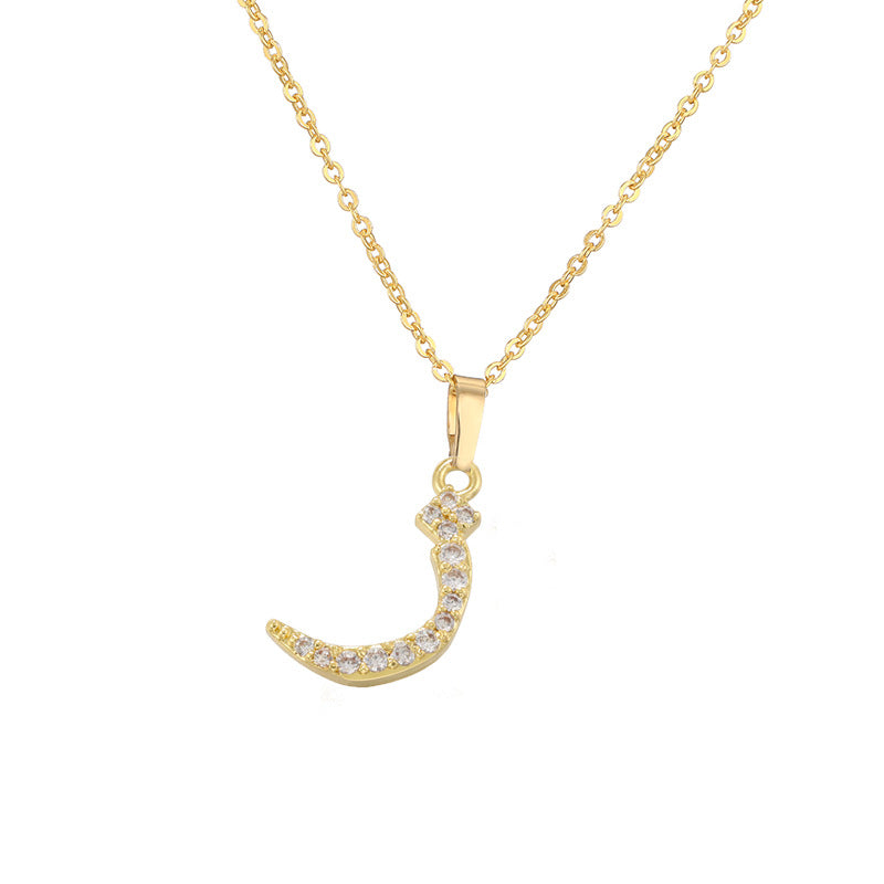 Copper Inlaid Zirconium Arabic Letter Personalized Necklaces