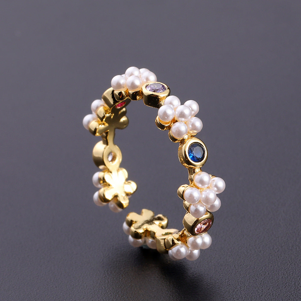 Women's Copper Zircon Electroplated Real Gold Open Index Ring