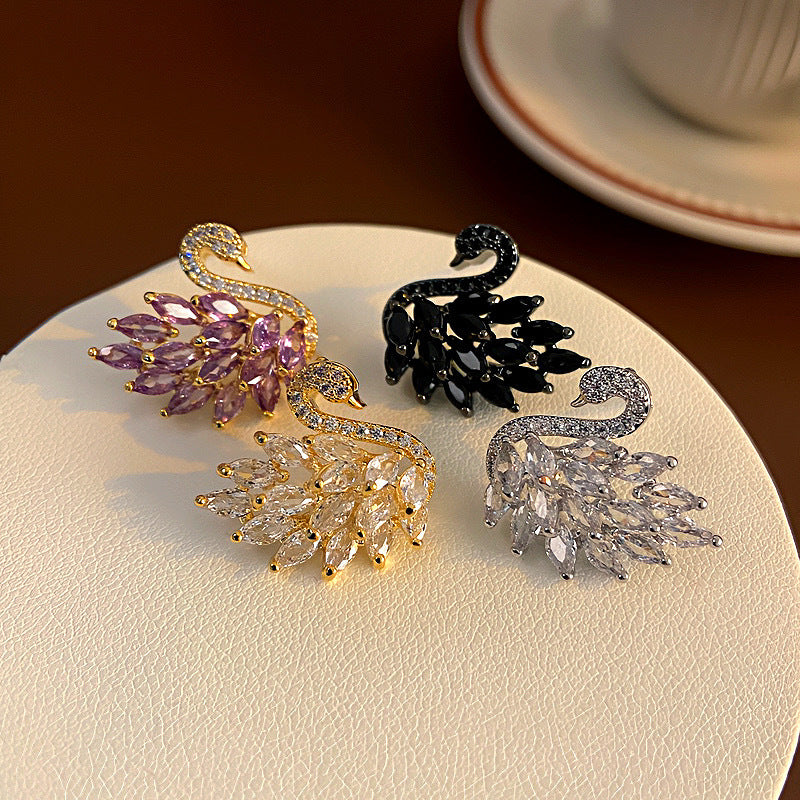 Needle Temperament Entry Lux Micro Inlaid Zircon Swan Exquisite Stylish Stud Earrings