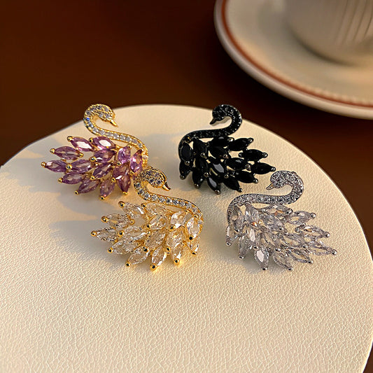Needle Temperament Entry Lux Micro Inlaid Zircon Swan Exquisite Stylish Stud Earrings