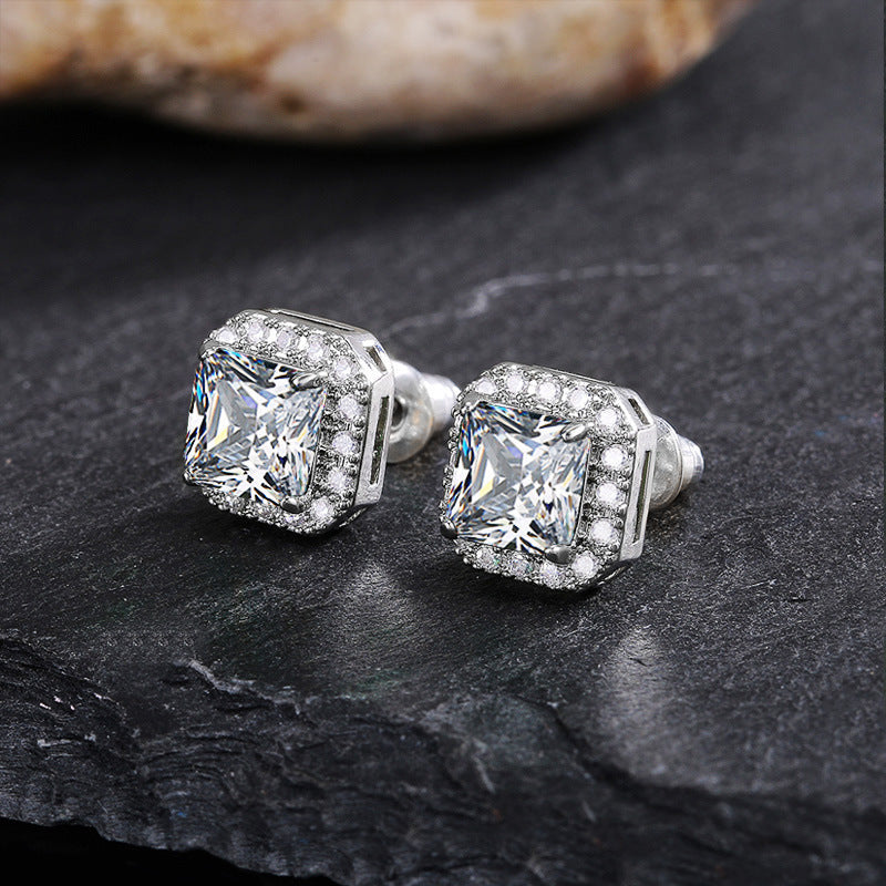 Women's Exquisite Square Ear Full Diamond Inlaid With Green Earrings