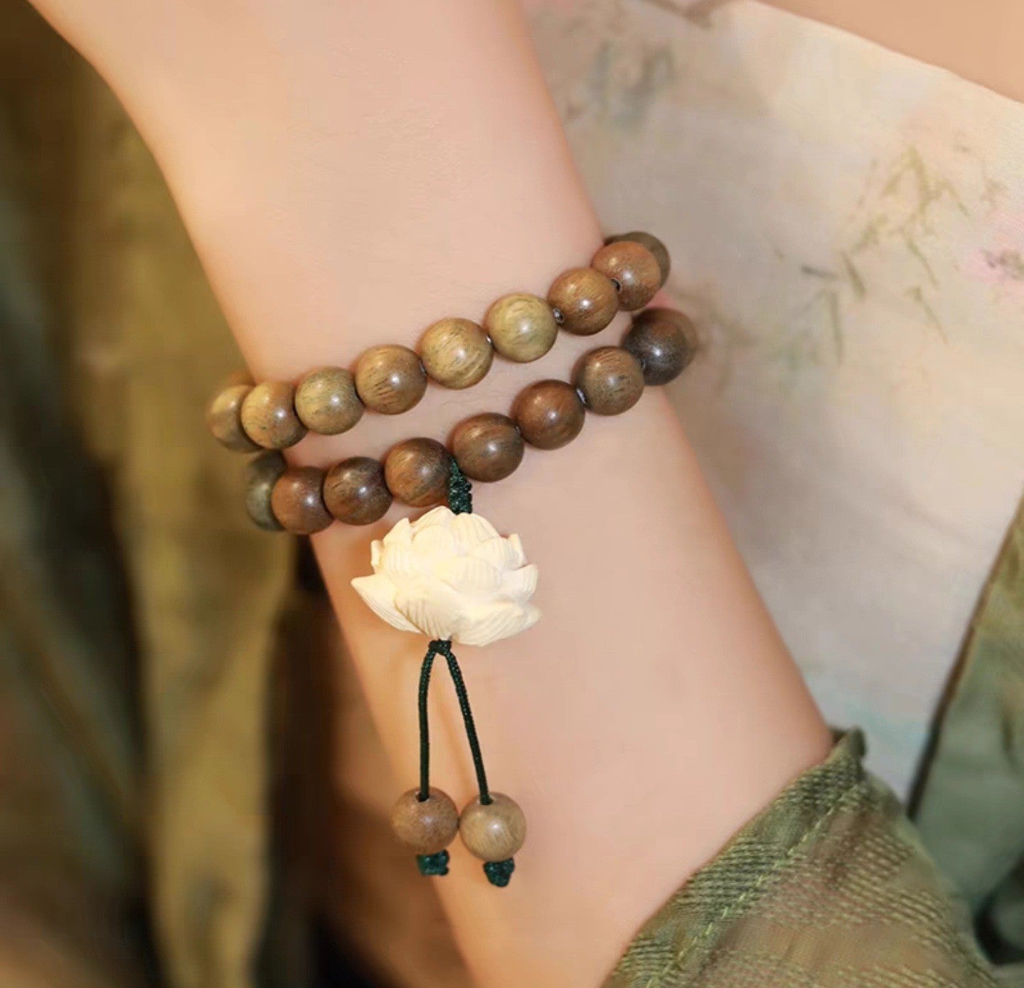 Chinese Natural Green Sandalwood Rosary Beads Argentina Wooden Bracelet