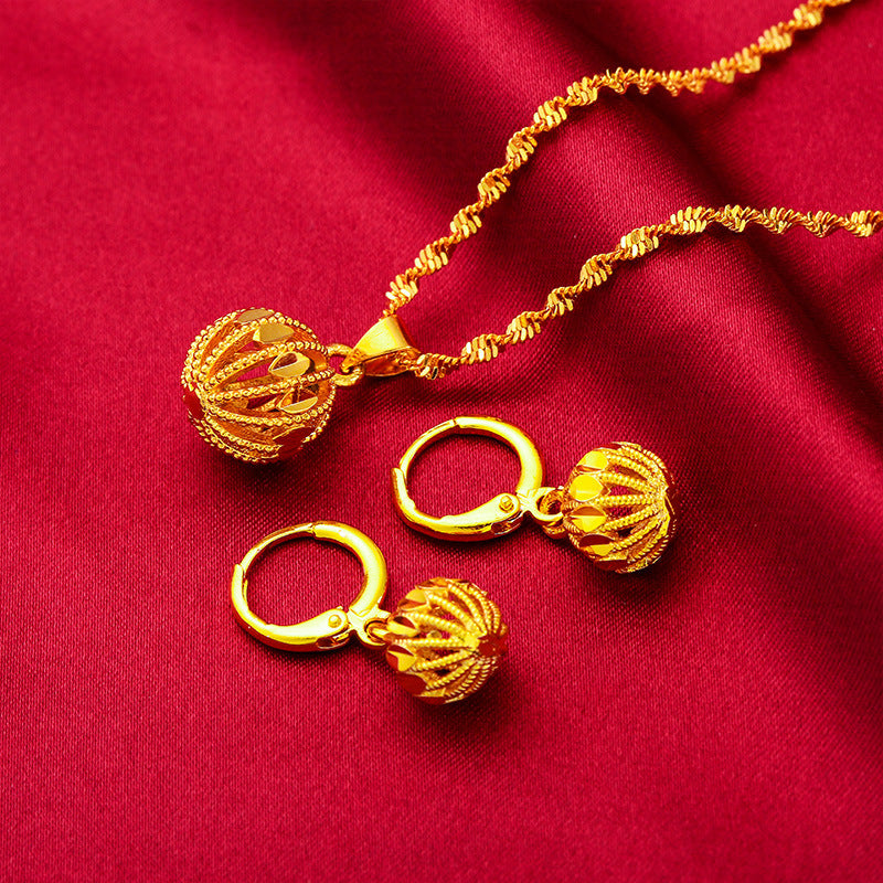 Women's Gold Suit Brass Plated Lantern Hollow Out Jewelry Set