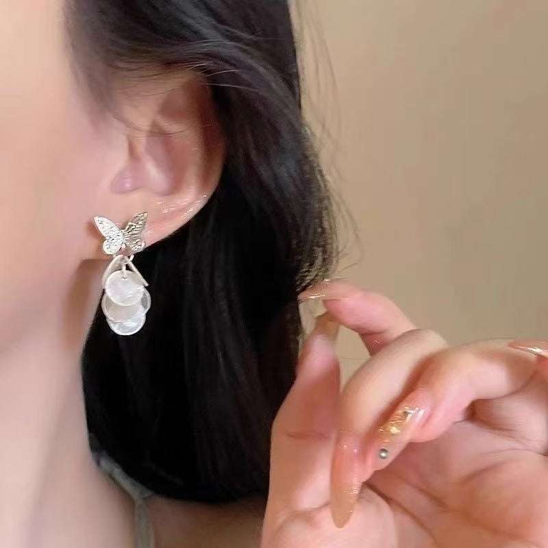 Fairy Metal Butterfly Shell Female Summer Light Luxury Minority Design Earrings