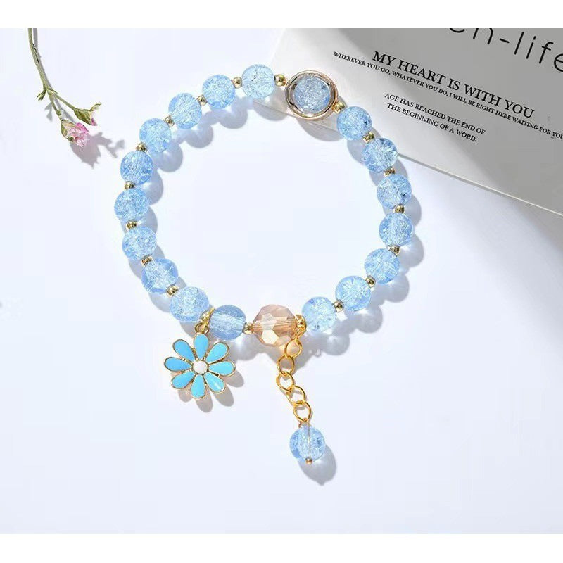 Camellia Little Daisy Crystal Girlfriends Color Glass Chipping Bracelet