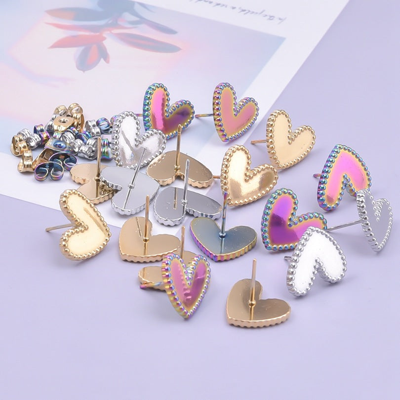 Stainless Steel Heart-shaped Base Support Titanium Piercing Stud Earrings