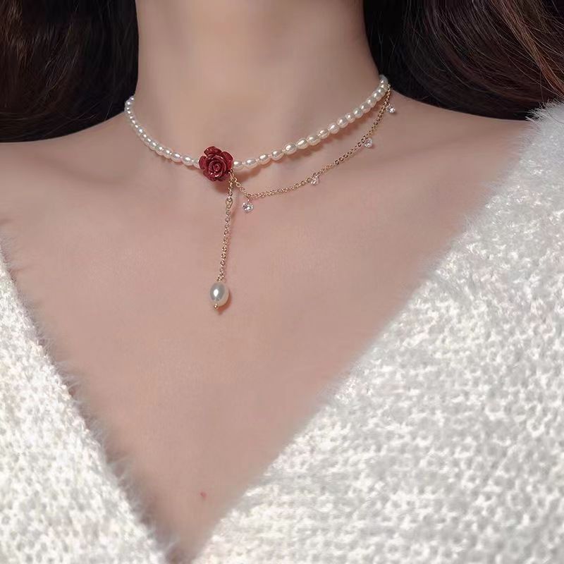 Pearl Design Sense Light Luxury Minority Asymmetric Clavicle Chain Cold Necklaces