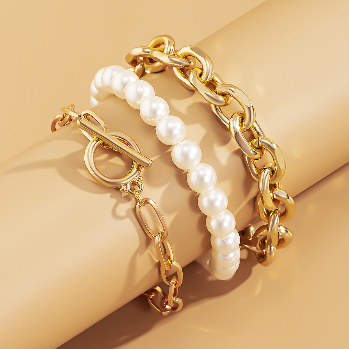 Baroque Imitation Pearl Beaded Vintage Elegant Metal Chain Bracelet