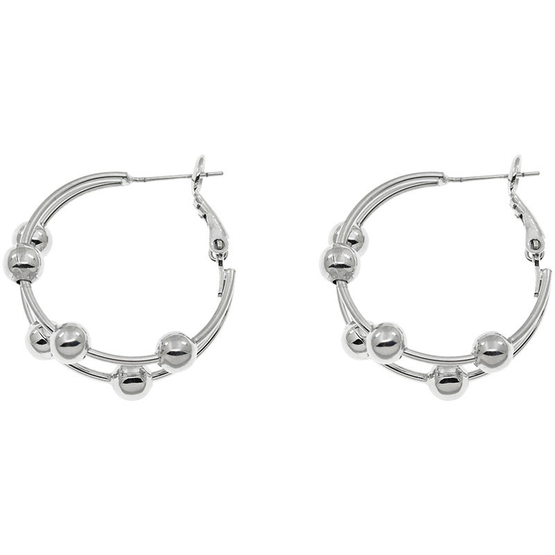 Women's Cold Style Metal Beads Double For Niche Rings