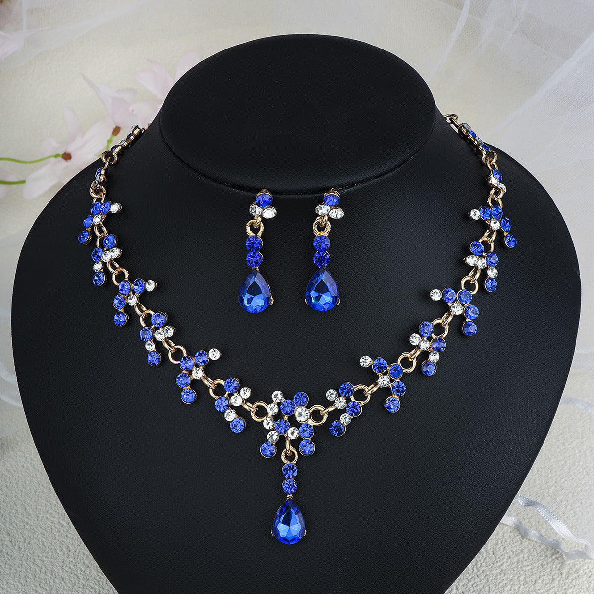 Women's Bridal Wedding Two-piece Dress Rhinestone Pearl Jewelry Set