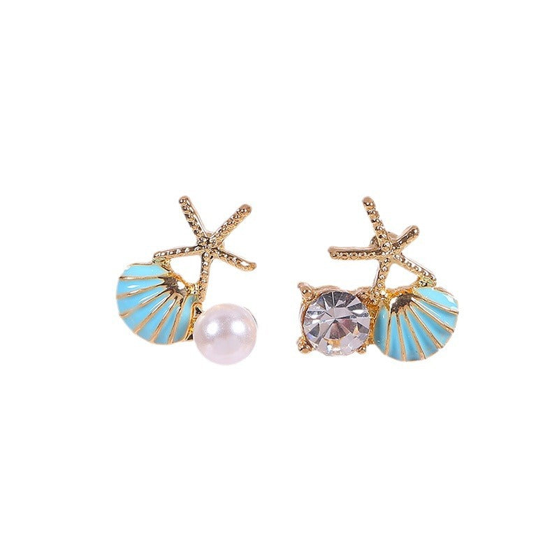 Women's Seaside Vacation Style Shell Starfish Pearl Earrings