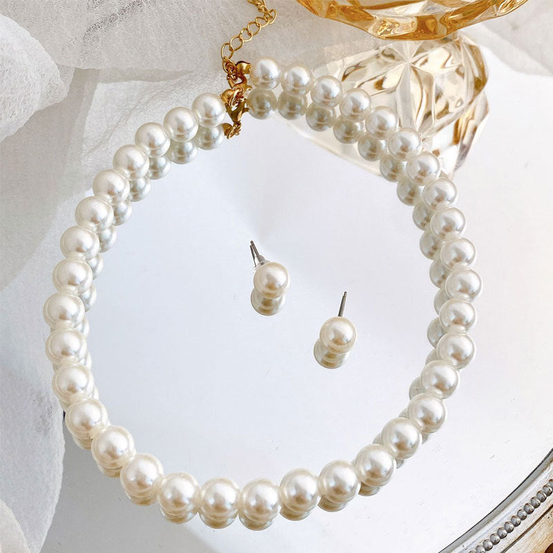 Women's Imitation Pearl Ear Two-piece Simple Retro Hepburn Jewelry Set