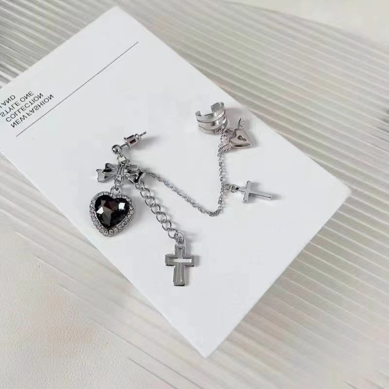 Light Extravagant Love Heart Cross Personality Butterfly Wings Earrings