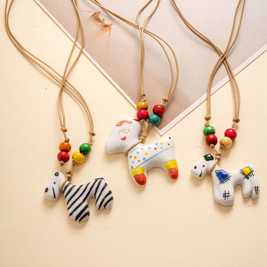 Ceramic Ornament Cute Cartoon Sweater Chain Long Necklaces