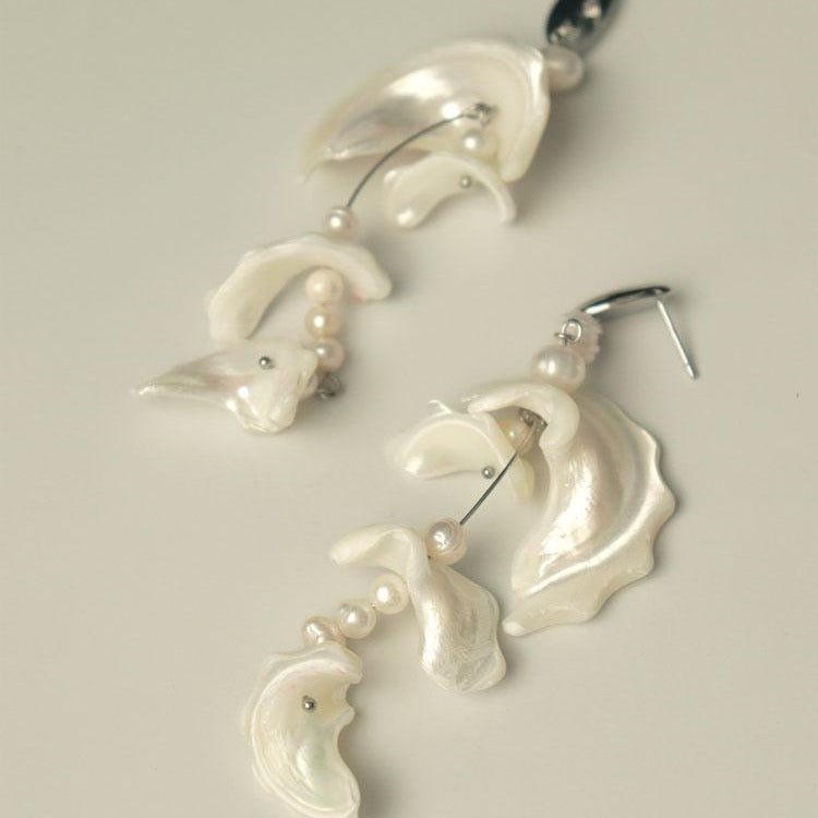 Fairy Shell Pearl Long High Profile Elegant Earrings