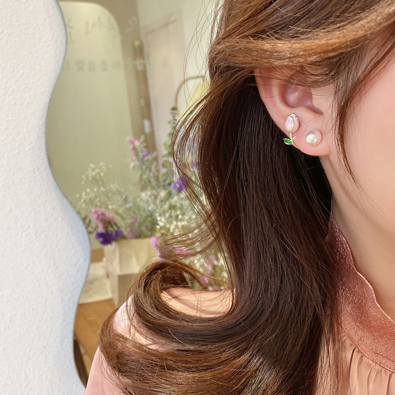 Women's Super Fairy Design Tulip Pearl Simple Niche Trendy High Sense Stud Earrings