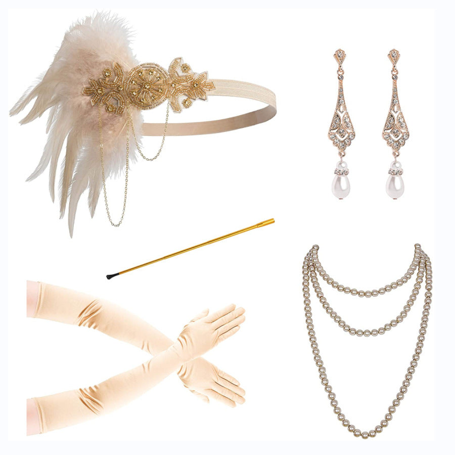 Red Feather Hair Band Masquerade Single Jewelry Set