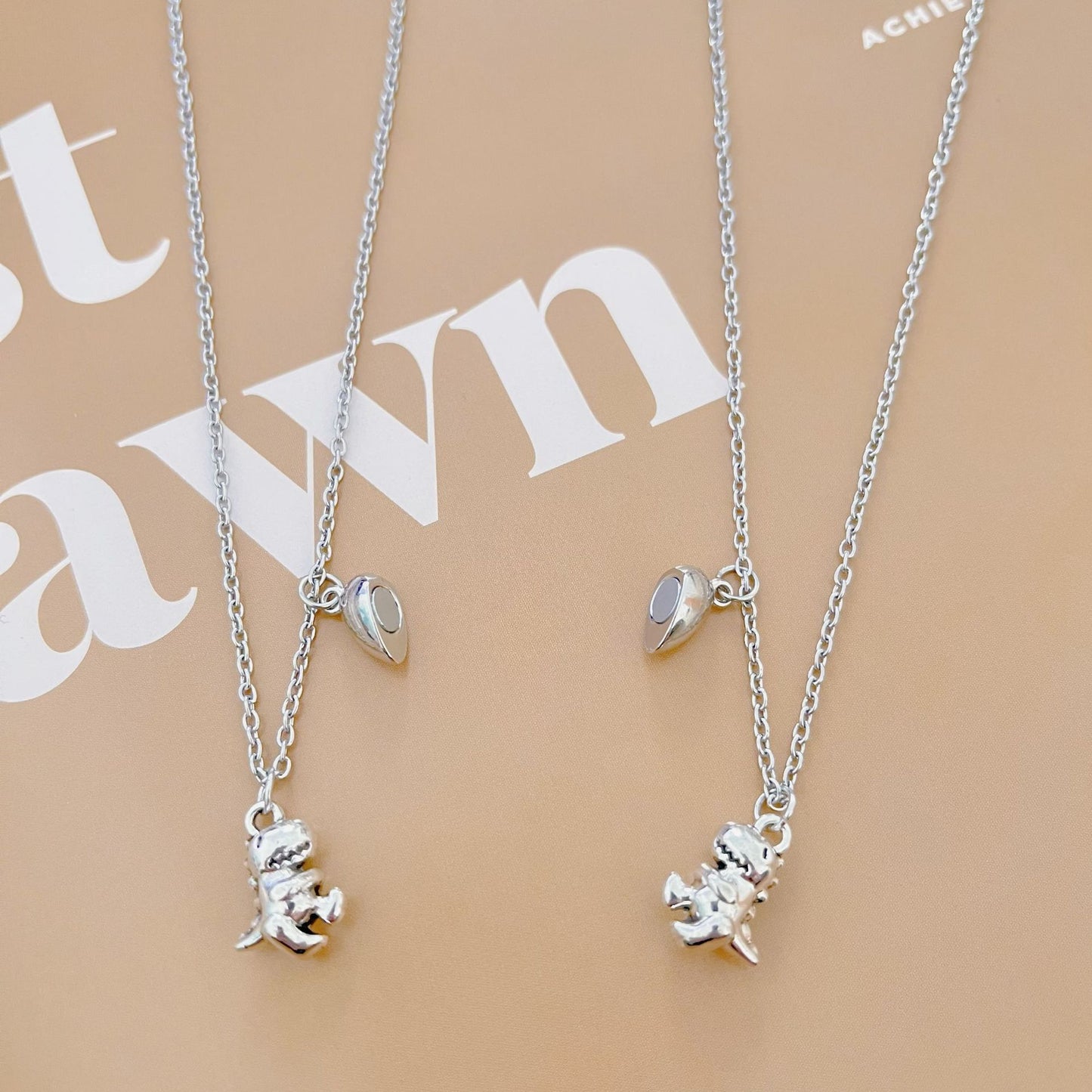 Women's & Men's Design Alloy Dinosaur Love Magnetic Snap Suction Couple One Necklace