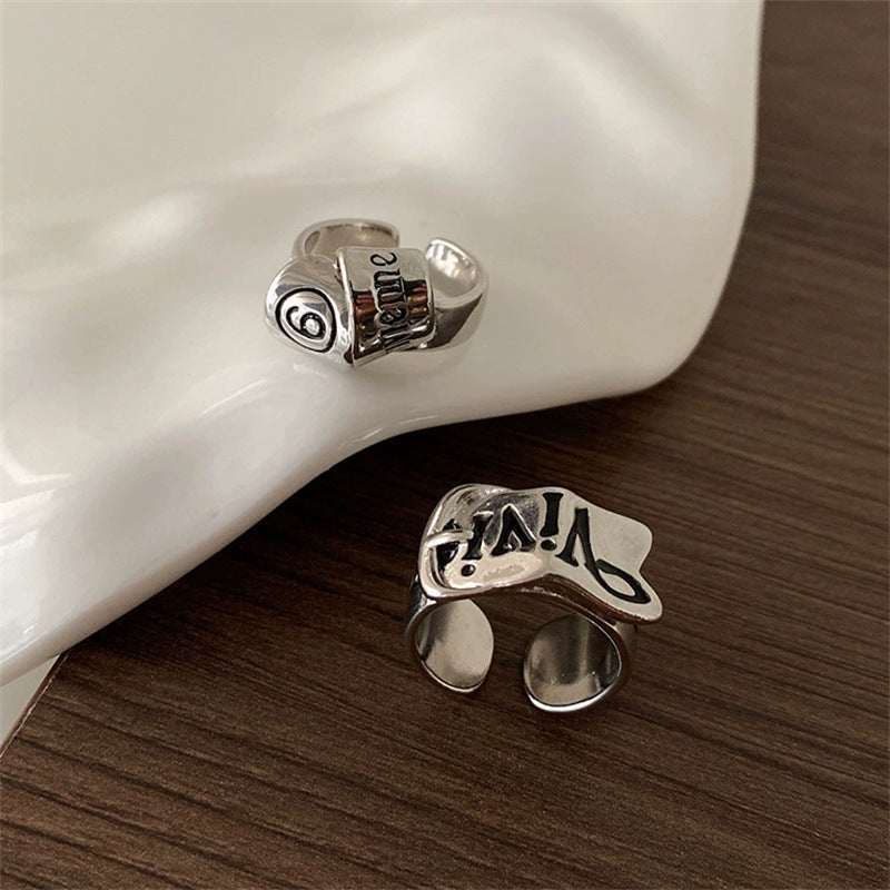 Niche High Sense Dark Style Open Letters Female Personalized Rings