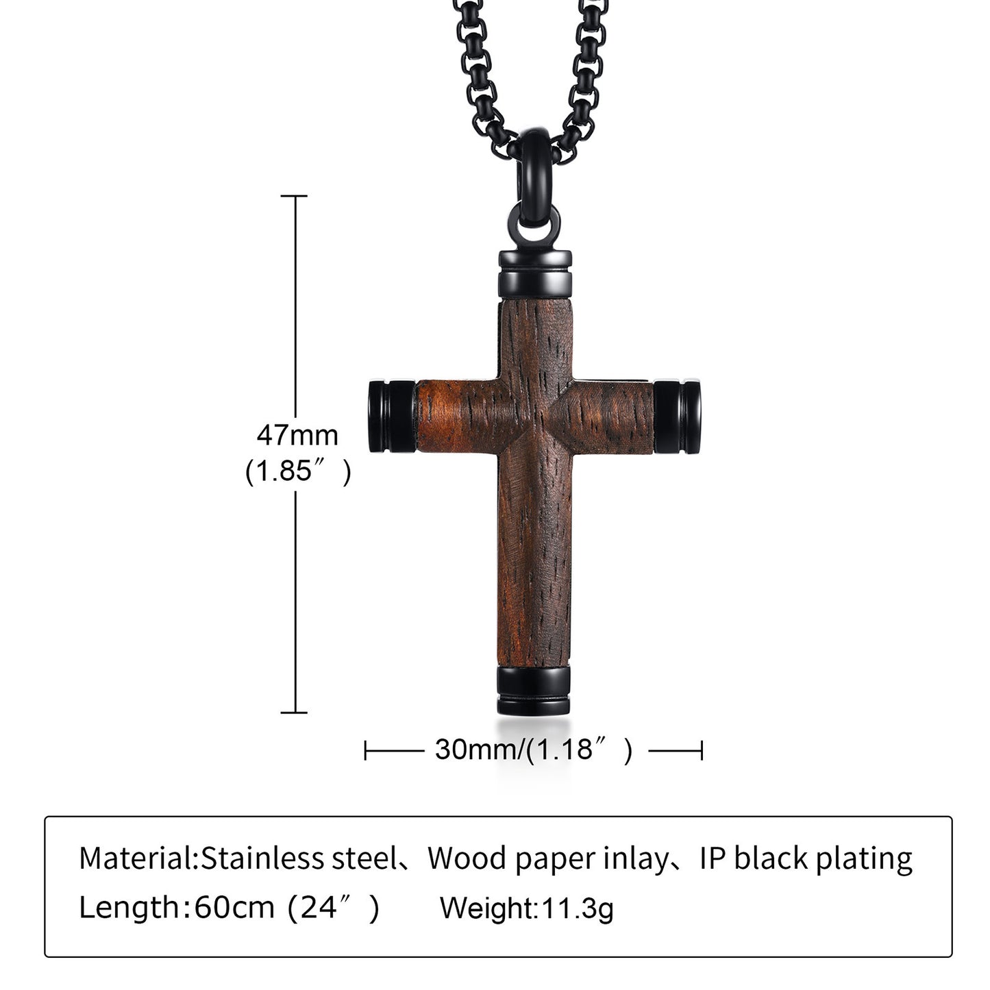 Men's Titanium Steel Pear Flower Wood Cross Necklaces