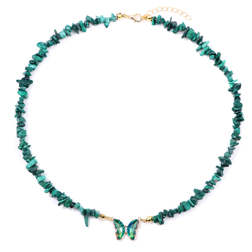 Women's Stone Gravel Beads Simple Butterfly Gem Necklaces