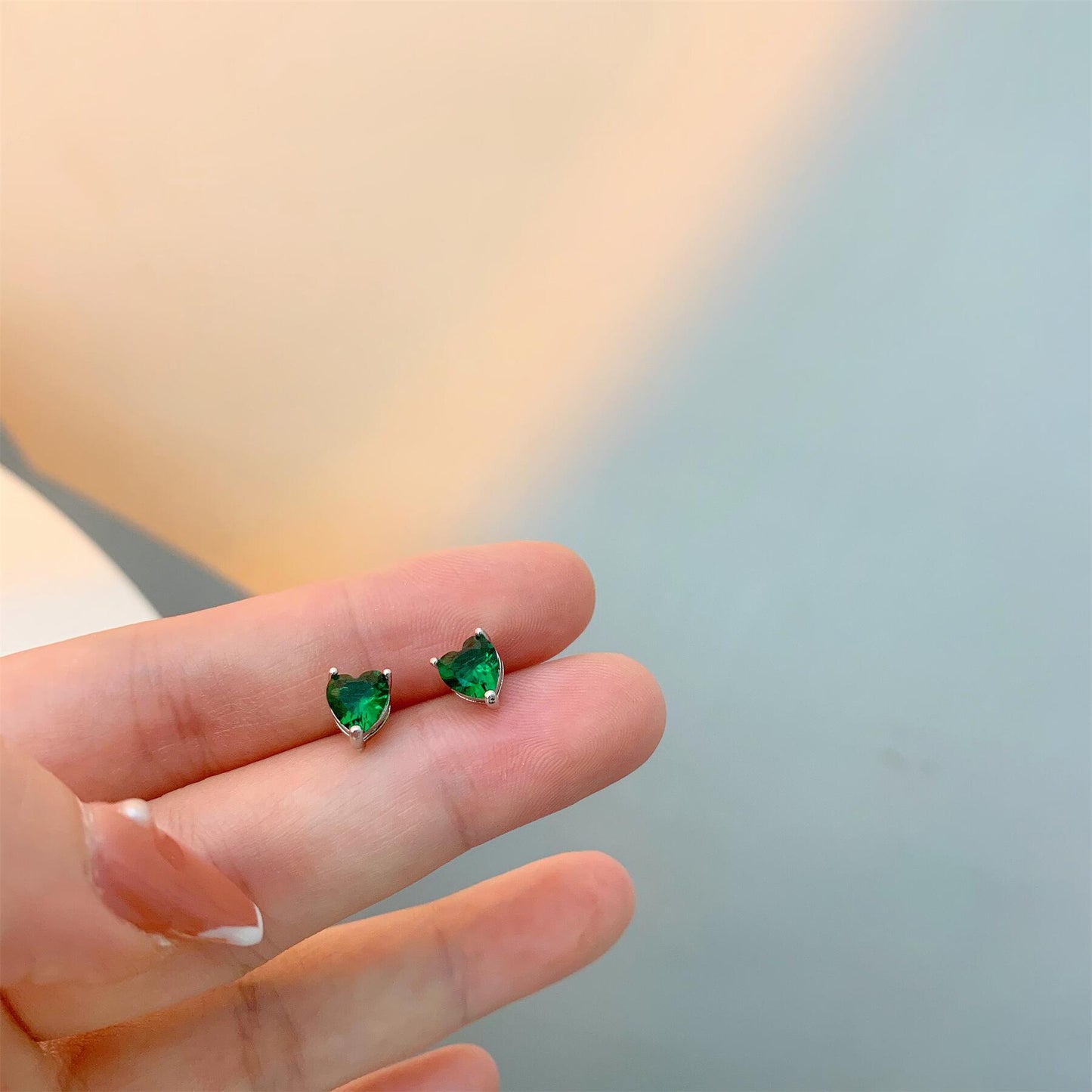 Women's Needle French Style Temperament Colored Loving Heart Zircon Earrings