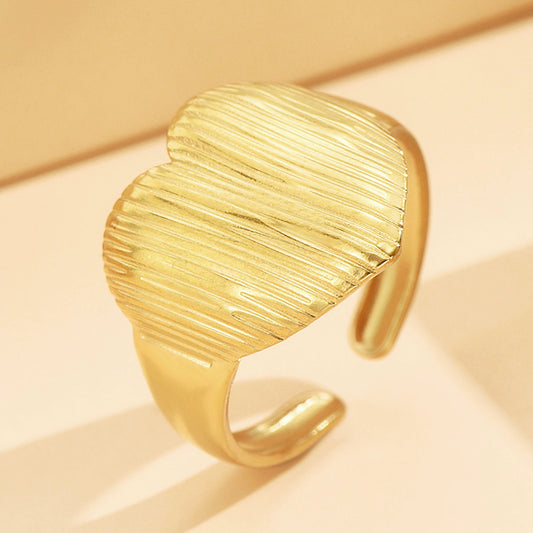 Personality Fashion Geometry Pattern Texture Design Love Heart-shaped Temperament Open Ring