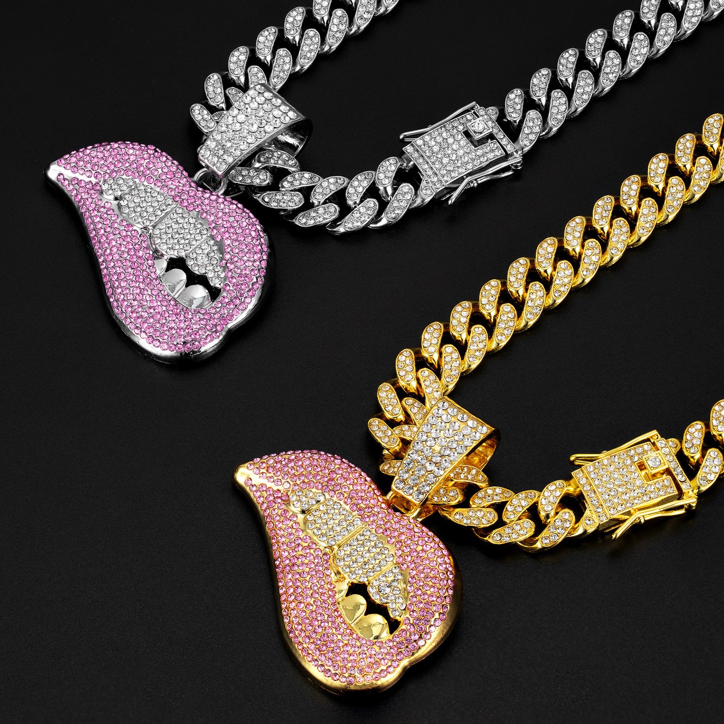 Men's Hipster Cuban Link Chain With Lip Necklaces