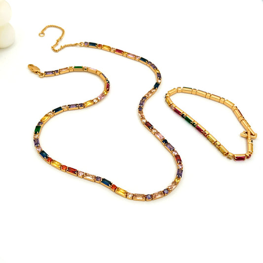 Light Luxury High-grade Fashion Style Full Diamond Color Zircon Jewelry Set