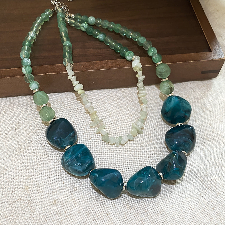 Women's Glass Beaded Pearl Temperament Wild Sweater Chain Light Luxury Necklace