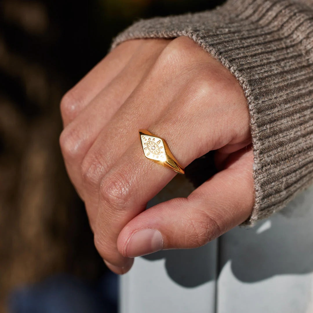 Women's Sterling Sier Gold Eye Pattern Simple Fashion Ring