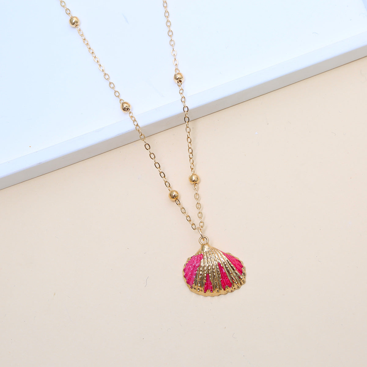 Ball Bead Chain Natural Shell Electroplated Necklace