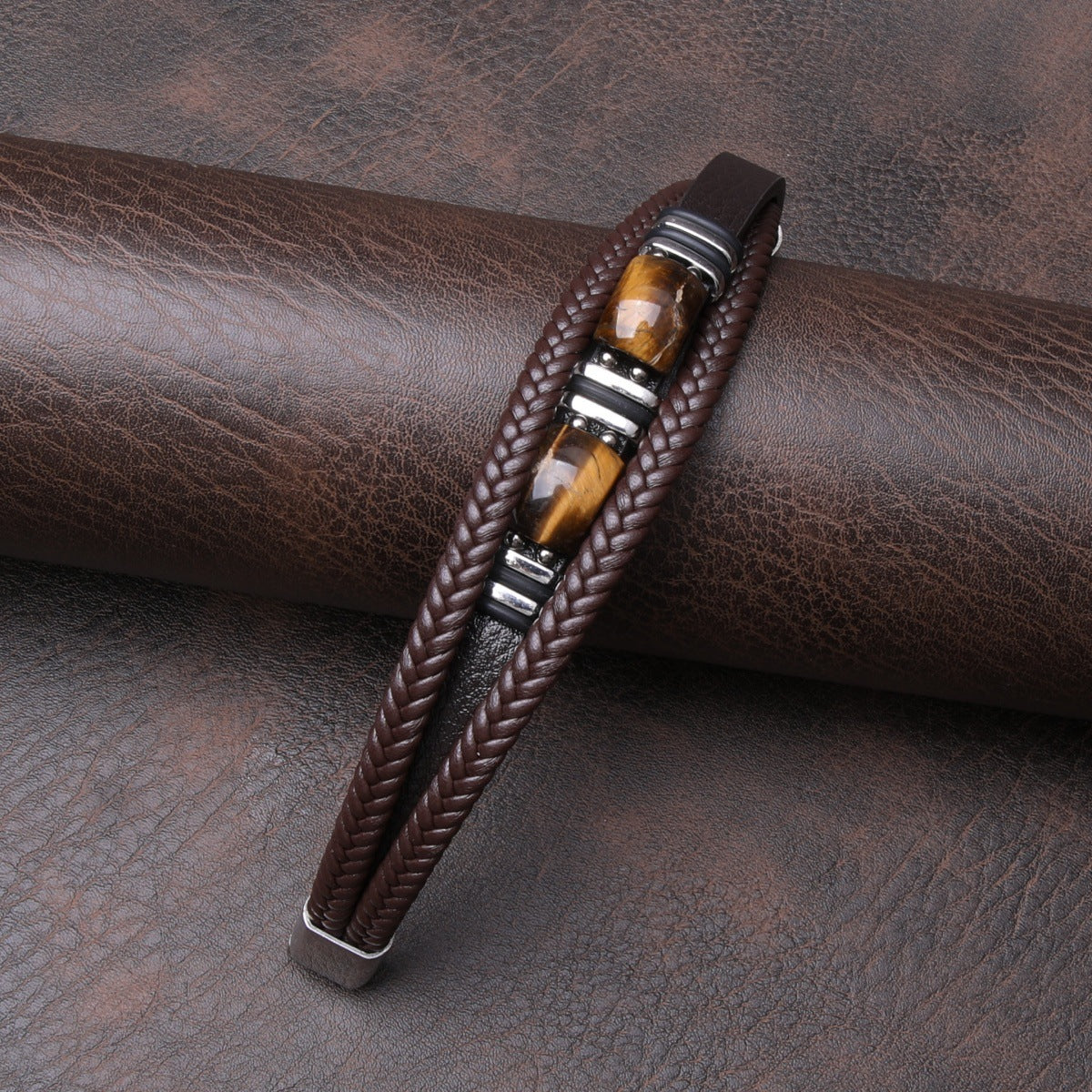 Men's Rope Leather Stone Magnetic Buckle Bracelets