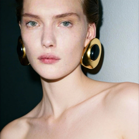 Luxury Metal Glossy Oval Resin Gemstone Earrings