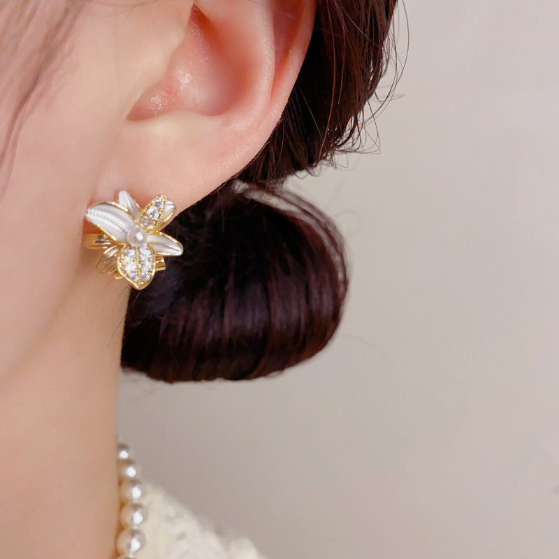 Sweet Versatile Zircon Thin Coated Petal Female Niche Unique Earrings