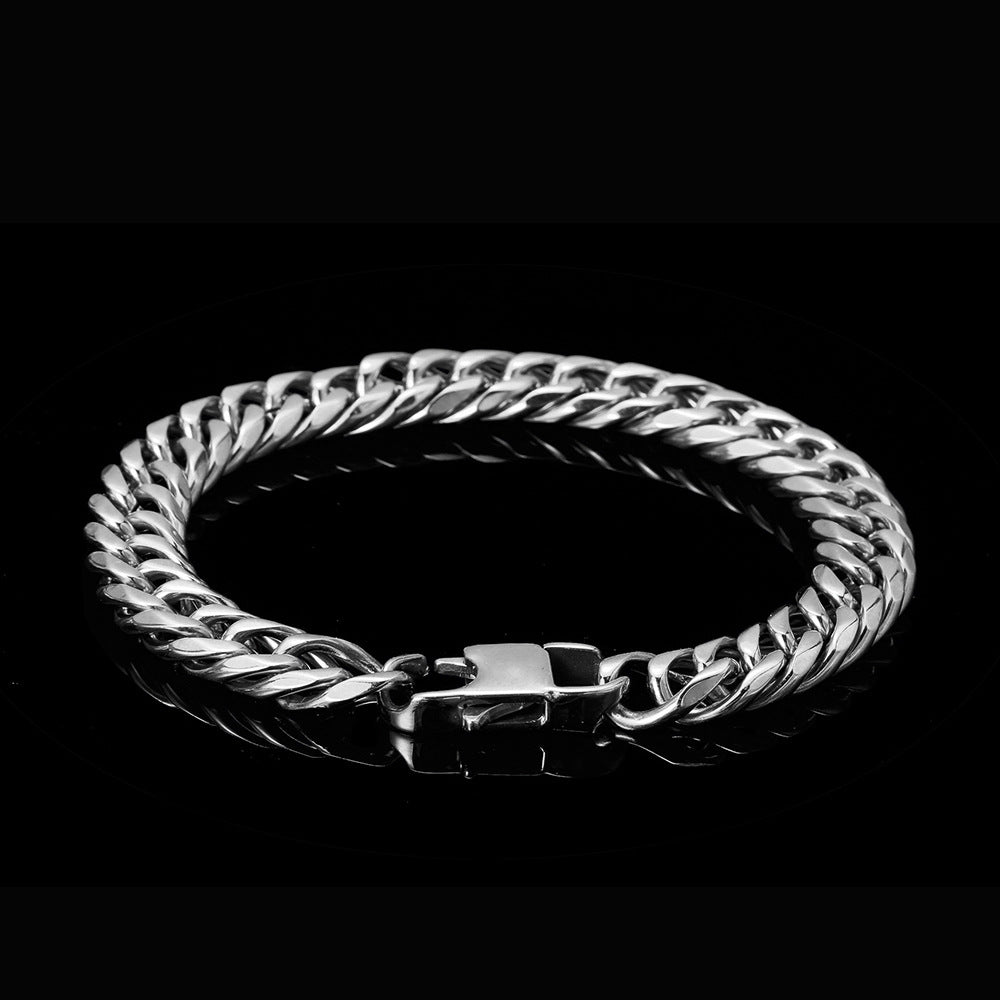 Men's Hop Stainless Steel Titanium Jeans Button Six-sided Grinding Chain Fashion Bracelet