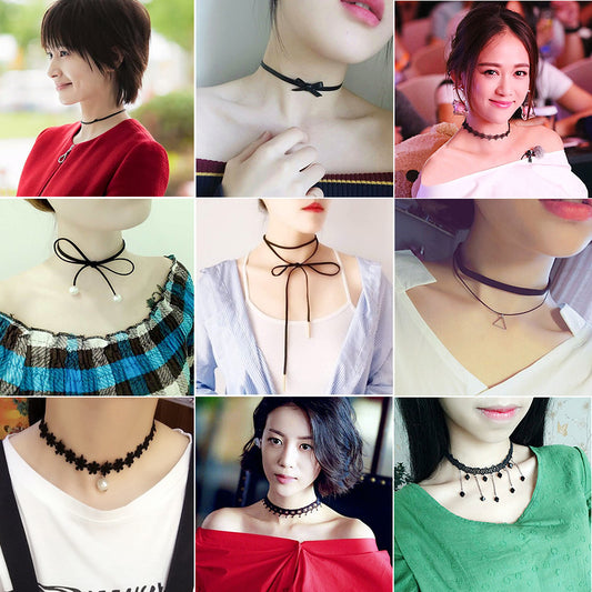 Women's Vintage Veet Band Lace Short Clavicle Chain Neck Punk Necklaces