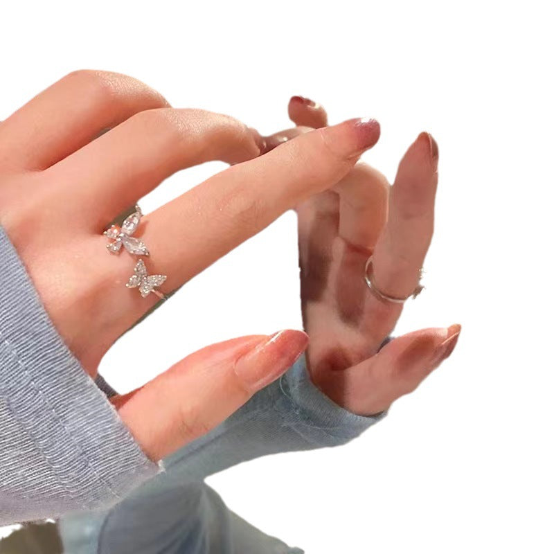 Refined Zircon Butterfly Simple Romantic Gentle Niche Ring