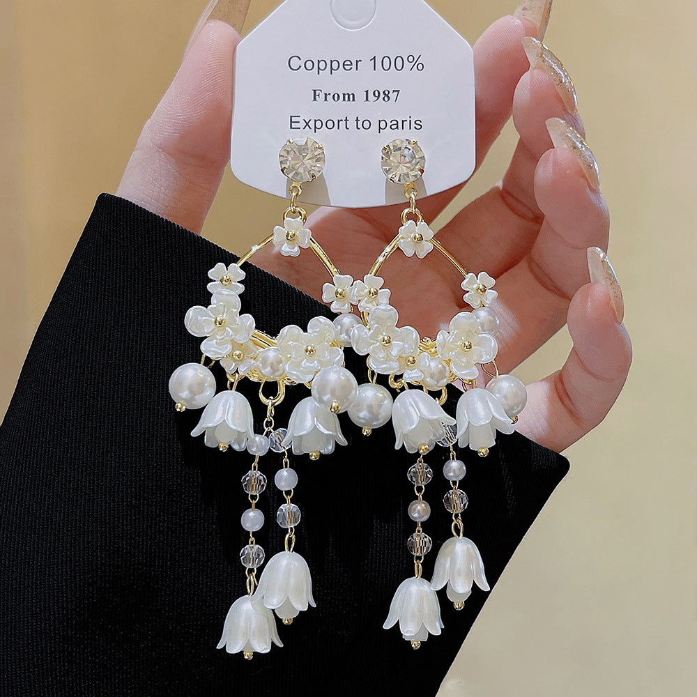 Pearl Summer High-grade National Style Chinese Retro Minority Design Petal Earrings
