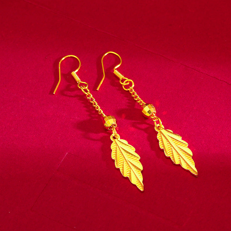 Women's Vietnam Placer Gold Leaf-shaped Hook Fashion Earrings
