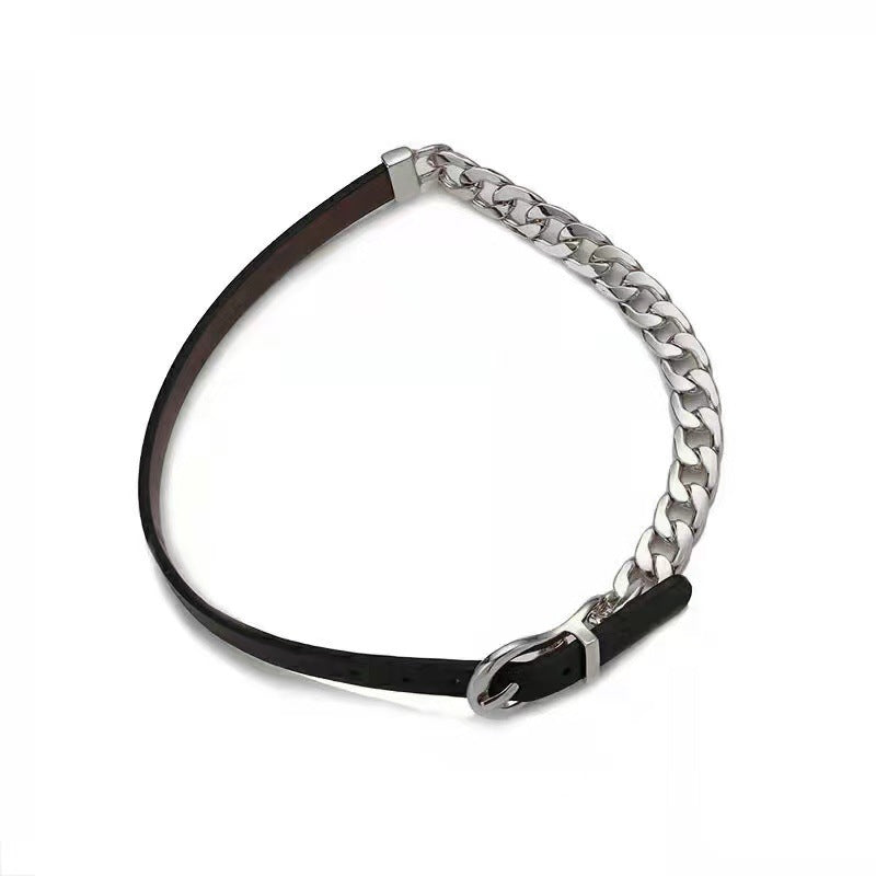 Cowhide String Stitching Titanium Steel Chain Female Hip Hop Disco Necklaces