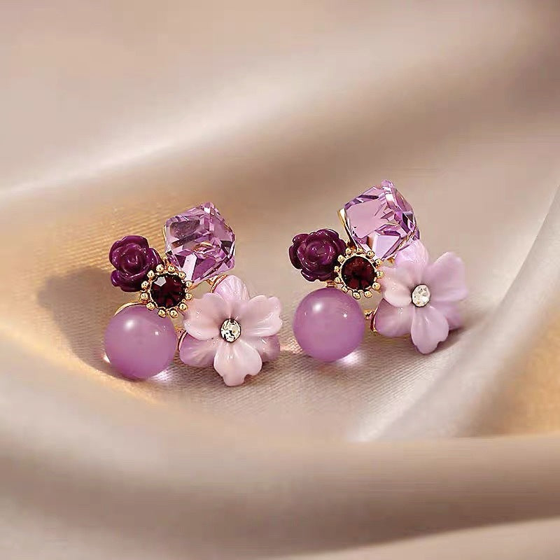 Special Offer Diamond Opal Crystal Flowers Fresh Sweet Mori Earrings